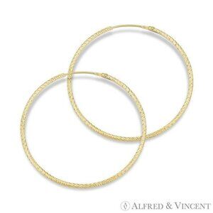 Diamond-Cut Pave Tube Hoop Earrings in .925 Sterling Silver w/ 14k Yellow Gold